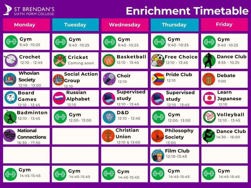Copy of Enrichment timetable for School Liaison